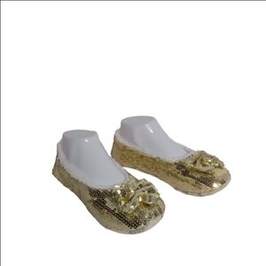 SNOOZIES SLIPPERS GOLD WOMENS SHOE‎ SIZE 5-6 BALLERINA BLING NWT